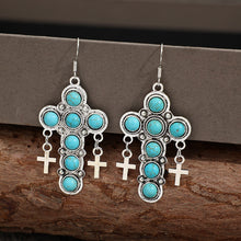 Load image into Gallery viewer, Artificial Turquoise Cross Shape Earrings
