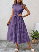 Carregar imagem no visualizador da galeria, Tied Ruffled Cap Sleeve Midi Dress
