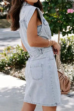 Load image into Gallery viewer, Distressed Half Button Cap Sleeve Denim Dress
