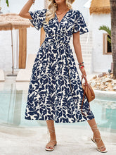 Load image into Gallery viewer, Printed Surplice Short Sleeve Midi Dress
