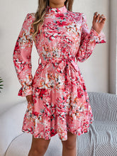 Carregar imagem no visualizador da galeria, Printed Mock Neck Flounce Sleeve Mini Dress
