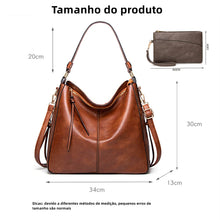 Carregar imagem no visualizador da galeria, Bolsa feminina de couro PU Boston de ombro, bolsa mensageiro casual fashion (Marrom escuro + carteira)
