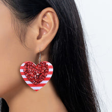 Carregar imagem no visualizador da galeria, PU Leather Iron Hook Sequin Heart Earrings
