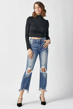 Carregar imagem no visualizador da galeria, RISEN High Waist Distressed Frayed Hem Cropped Straight Jeans
