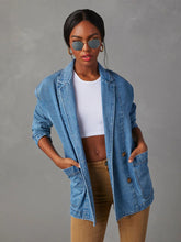 Carregar imagem no visualizador da galeria, Collared Neck Long Sleeve Denim Jacket
