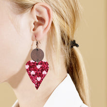 Carregar imagem no visualizador da galeria, PU Leather Iron Hook Sequin Heart Earrings
