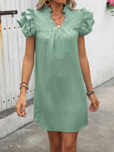 Load image into Gallery viewer, Ruffled Notched Cap Sleeve Mini Dress
