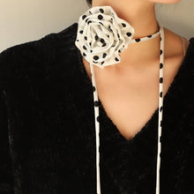 Load image into Gallery viewer, Polka Dot Camellia Flower Tie Choker Necklace
