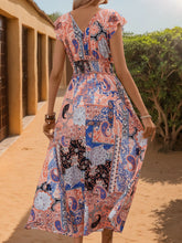 Load image into Gallery viewer, Tassel Printed Cap Sleeve Midi Dress
