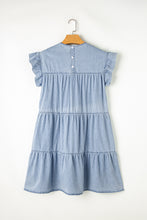 Carregar imagem no visualizador da galeria, Ruffled Round Neck Cap Sleeve Denim Dress
