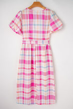 Load image into Gallery viewer, Tied Plaid Round Neck Short Sleeve Dress
