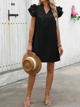 Load image into Gallery viewer, Ruffled Notched Cap Sleeve Mini Dress
