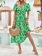 Load image into Gallery viewer, Printed Surplice Short Sleeve Midi Dress
