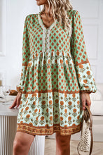 Load image into Gallery viewer, Printed V-Neck Long Sleeve Dress
