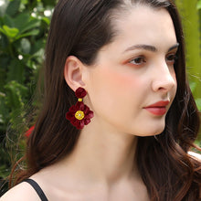 Load image into Gallery viewer, Bead PU Leather Stainless Steel Flower Earrings
