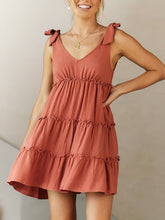 Carregar imagem no visualizador da galeria, Full Size Frill V-Neck Tie Shoulder Mini Dress
