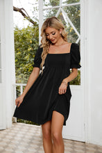 Load image into Gallery viewer, Ruched Square Neck Flounce Sleeve Mini Dress
