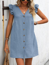 Carregar imagem no visualizador da galeria, Button Up V-Neck Cap Sleeve Mini Dress
