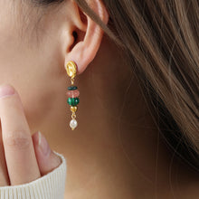 Carregar imagem no visualizador da galeria, Natural Stone Freshwater Pearl Dangle Earrings
