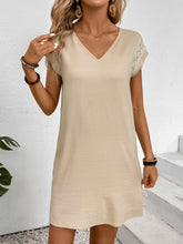 Load image into Gallery viewer, Lace Detail V-Neck Cap Sleeve Mini Dress
