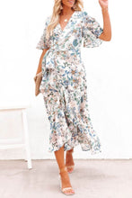 Load image into Gallery viewer, High-Low Printed Surplice Flutter Sleeve Midi Dress
