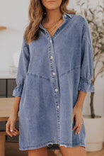 Carregar imagem no visualizador da galeria, Collared Neck Flounce Sleeve Denim Mini Dress
