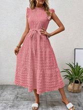 Carregar imagem no visualizador da galeria, Tied Ruffled Cap Sleeve Midi Dress
