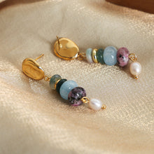 Carregar imagem no visualizador da galeria, Natural Stone Freshwater Pearl Dangle Earrings
