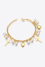 Load image into Gallery viewer, Heart Cross and Pearl Charm Stainless Steel Bracelet
