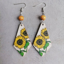 Load image into Gallery viewer, Floral Wooden Teardrop Earrings
