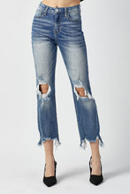 Carregar imagem no visualizador da galeria, RISEN High Waist Distressed Frayed Hem Cropped Straight Jeans
