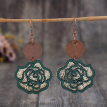 Carregar imagem no visualizador da galeria, Wooden Alloy Rose Shape Dangle Earrings
