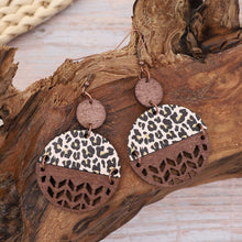 Load image into Gallery viewer, Wooden Cutout Leopard Dangle Earrings
