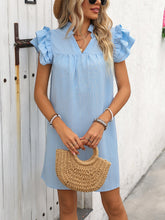 Load image into Gallery viewer, Ruffled Notched Cap Sleeve Mini Dress
