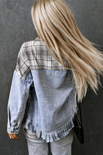 Load image into Gallery viewer, Plaid Pocketed Snap Down Denim Jacket
