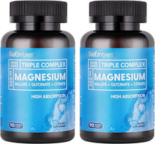 Carregar imagem no visualizador da galeria, BioEmblem High Absorption Triple Magnesium Complex 300mg | Magnesium Glycinate for Nerves, Magnesium Malate for Energy, Magnesium Supplement to Support Muscle Health | Vegan, Non-GMO 180 Capsules
