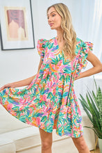 Carregar imagem no visualizador da galeria, First Love Ruffled Printed Notched Cap Sleeve Dress
