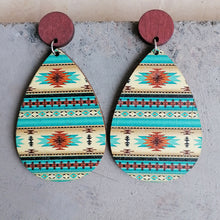 Load image into Gallery viewer, Geometric Wood Teardrop Earrings
