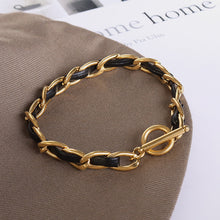 Carregar imagem no visualizador da galeria, 18K Gold-Plated Leather Chain Bracelet
