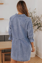 Carregar imagem no visualizador da galeria, Collared Neck Flounce Sleeve Denim Mini Dress
