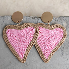 Load image into Gallery viewer, Raffia Grass Heart Teardrop Earrings
