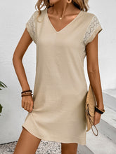 Load image into Gallery viewer, Lace Detail V-Neck Cap Sleeve Mini Dress
