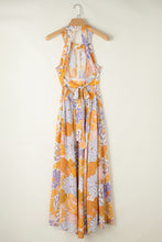 Load image into Gallery viewer, Tied Printed Grecian Sleeveless Maxi Dress
