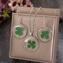 Load image into Gallery viewer, Lucky Clover Alloy Acrylic Earrings and Necklace Jewelry Set
