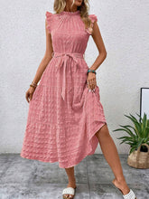 Load image into Gallery viewer, Tied Ruffled Cap Sleeve Midi Dress
