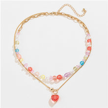 Carregar imagem no visualizador da galeria, Beaded Double-Layered Heart Pendant Necklace
