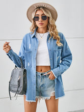 Carregar imagem no visualizador da galeria, Distressed Raw Hem Dropped Shoulder Denim Jacket
