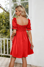 Load image into Gallery viewer, Ruched Square Neck Flounce Sleeve Mini Dress
