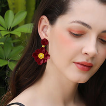 Load image into Gallery viewer, Bead PU Leather Stainless Steel Flower Earrings
