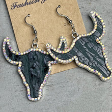 Load image into Gallery viewer, Rhinestone Trim Alloy Bull Earrings
